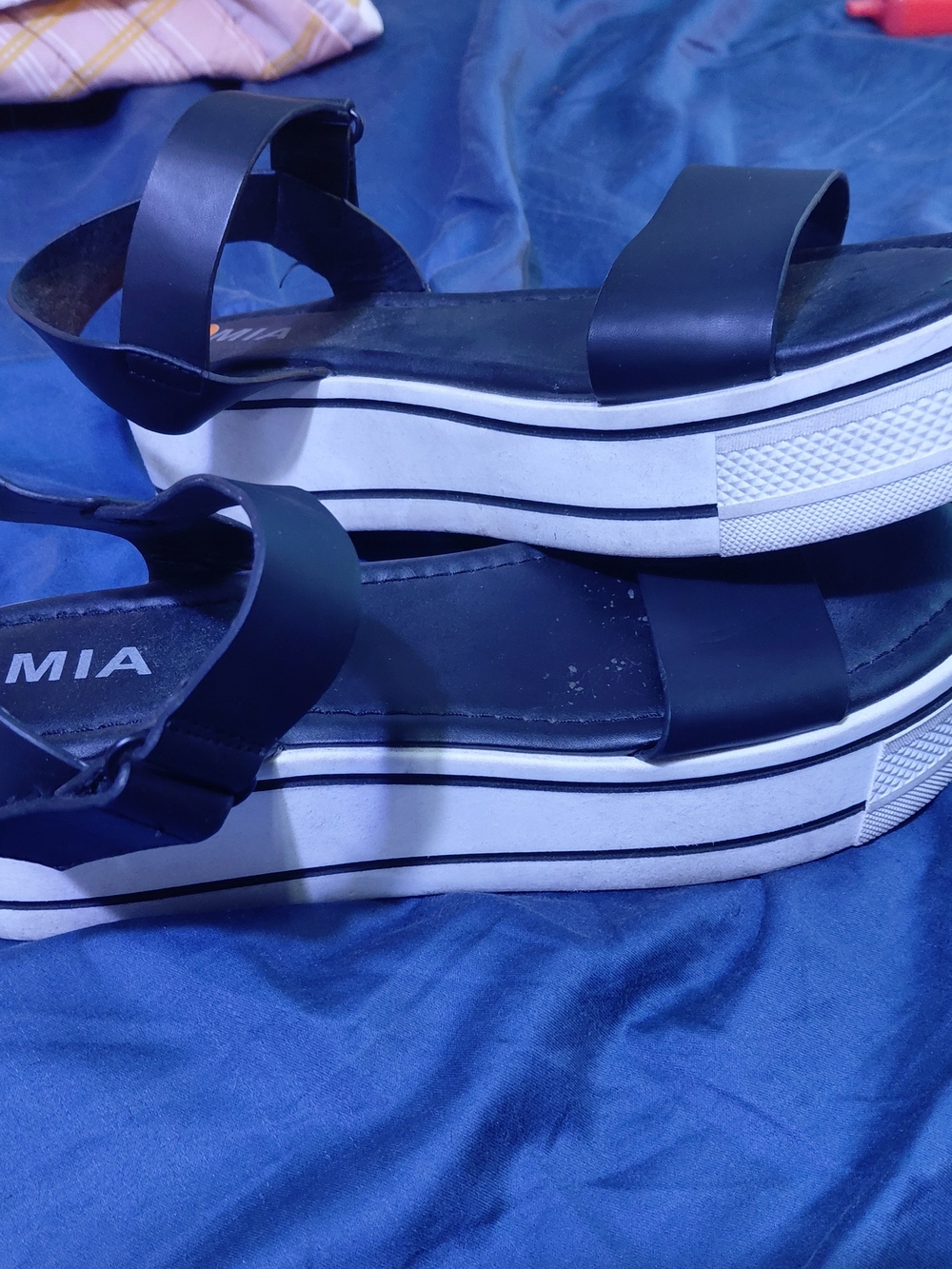 MIA Black Platform Sandals with White Trim
